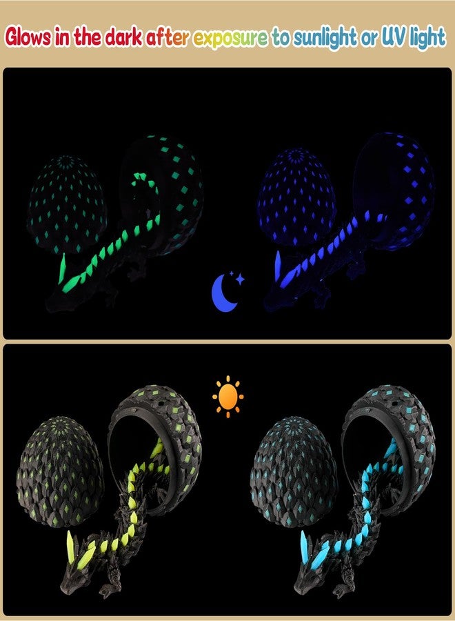 JOMBY 2PCS 3D Printed Dragon Glow, Mystery Dragon Egg Glow in The Dark, UV Reactive 3D Printer Articulated Animals Fidget Toy, Crystal 3D Print Dinosaur Toys for Boys Girls Home Decor - Image 2